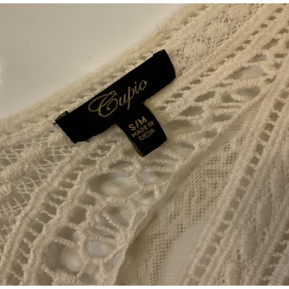 CUPIO Ivory Boho Lace Crochet Butterfly Appliqué Fairy Whimsy Top Blouse SZ S - Picture 3 of 10